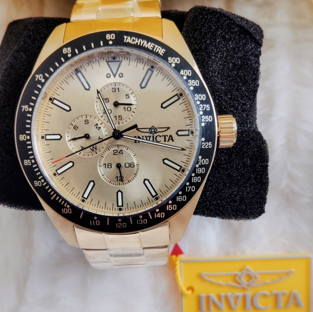 Invicta Gold and Black Mens 45mm Watch - Picture 2 of 4